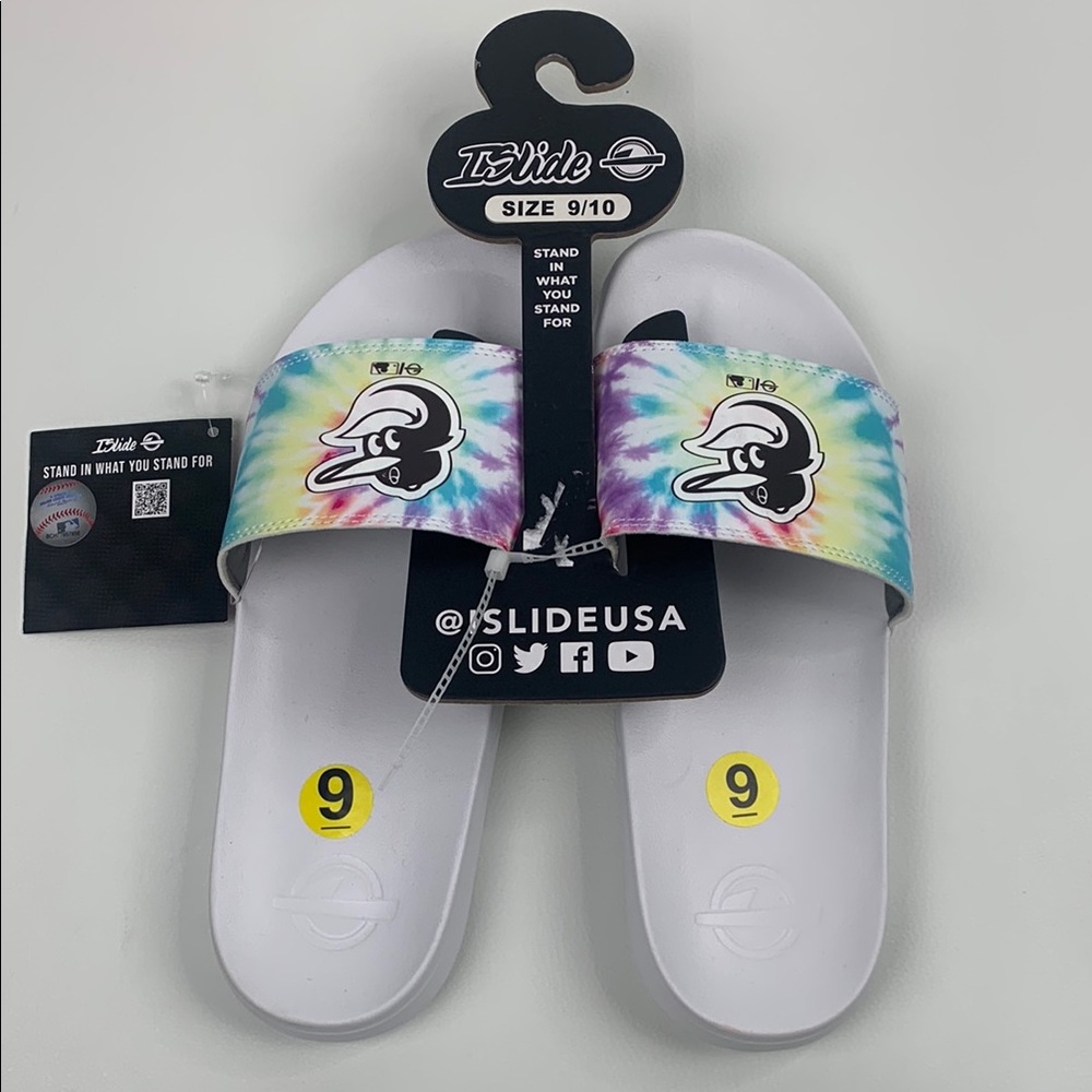 ISlide Slider Sandals MLB Baltimore Orioles Baseball sandals 9 men’s Tie Dye NWT